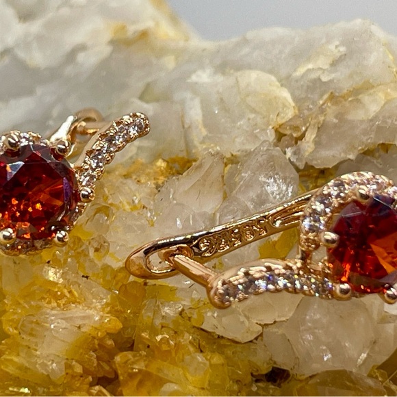 2.46ct Sapphire Earrings Rolled 14k ORANGE & WHITE - Picture 3 of 11